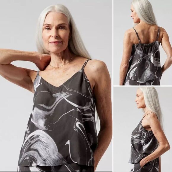 NWOT - Athleta Calm Cool Cami Sleep Top Size Medium Gray Marble Swirl Retail$59 - Picture 1 of 7
